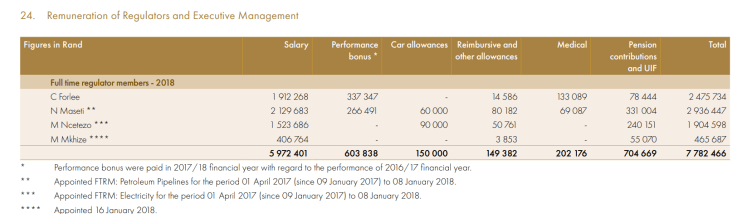 Nersa exco renumeration 2018