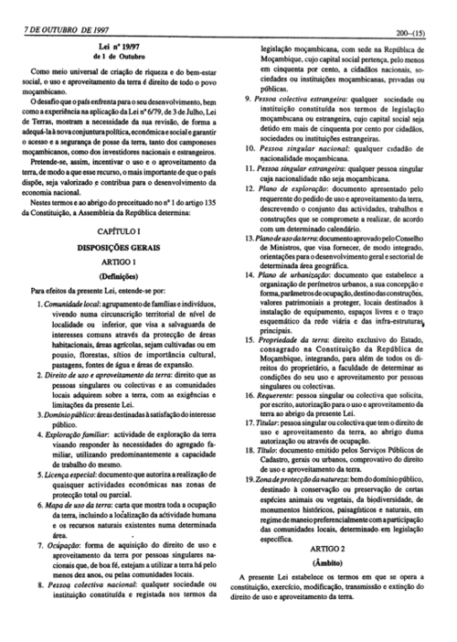 The first articles of the Land Law n. 19/97